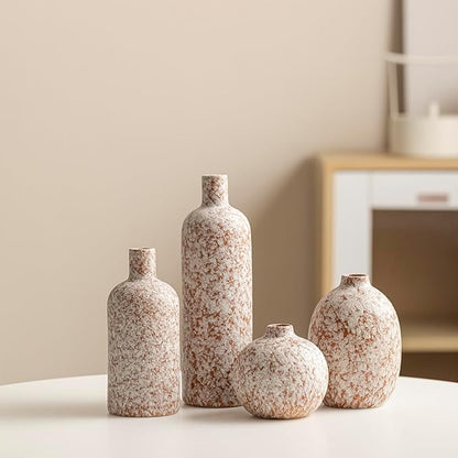 Modern Ceramic Vase Set, Neutral Colors, Decorative Vases for Home Decor, 4 Piece Collection (Stone)