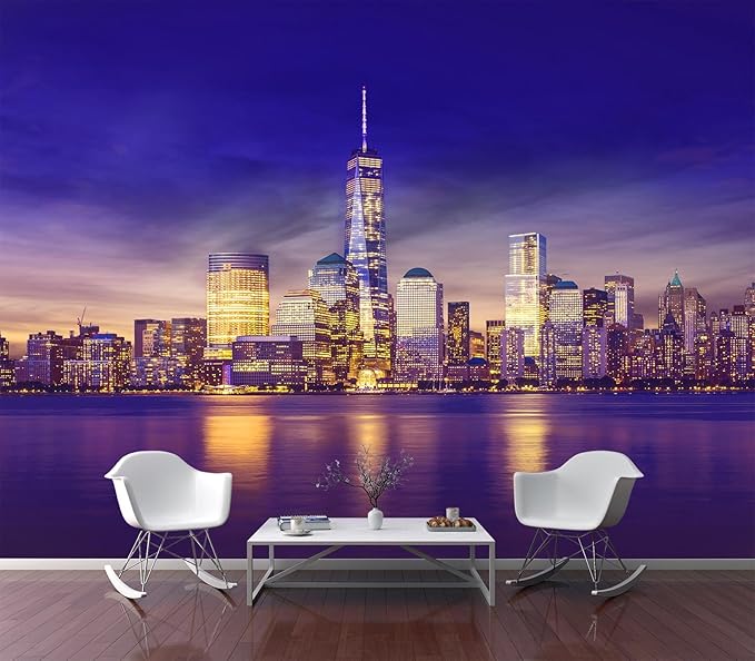 Eierme-New York City Skyline lit up at Night time Reflecting Off of The Hudson River 90" x 67"