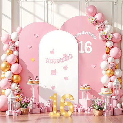 White and Pink Arch Backdrop Cover 8FT 7.2FT 6.6FT Arch Covers Stretchy Backdrop Set of 3, Wedding Arch Cover Spandex Fitted Double-Color Fabric Arch Covers for Party Baby Shower Birthday Decoration