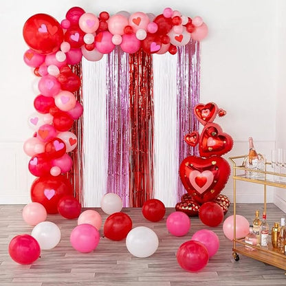 TONIFUL Valentine's Day Door Streamers,Red Pink and White Photo Booth Backdrop Metallic Streamers Foil Fringe Curtain for Birthday Valentine's Day Bridal Shower Engagement Party Decoration