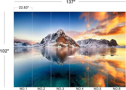 Cliouar-Beautiful Sunrise in Norway - lofotens Mural Wallpaper Peel and Stick 137" x 102"