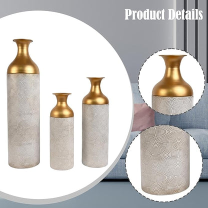 3 Pieces Metal Floor Standing Vase Set Texture 26.7inch 20inch and 16inch Sturdy Accessory Detachable Design Versatile