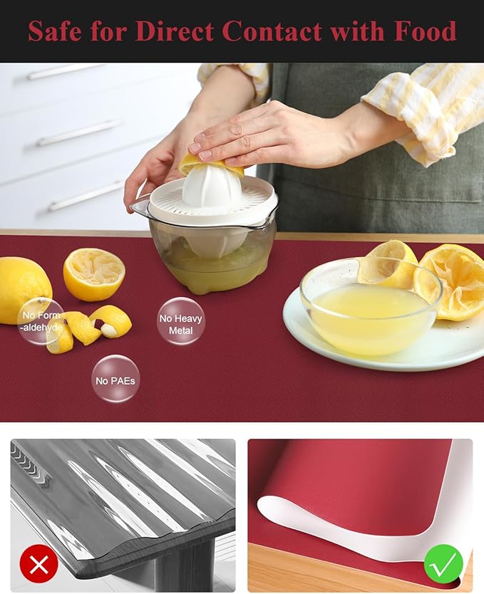 Wine Red Plastic Table Cover Protector, 42" x 60" Waterproof Easy Flat PVC Desk Pad Mat, 1.5mm Thick Rectangle Vinyl Table Top Protector for Dining Room Table, Office, Dresser