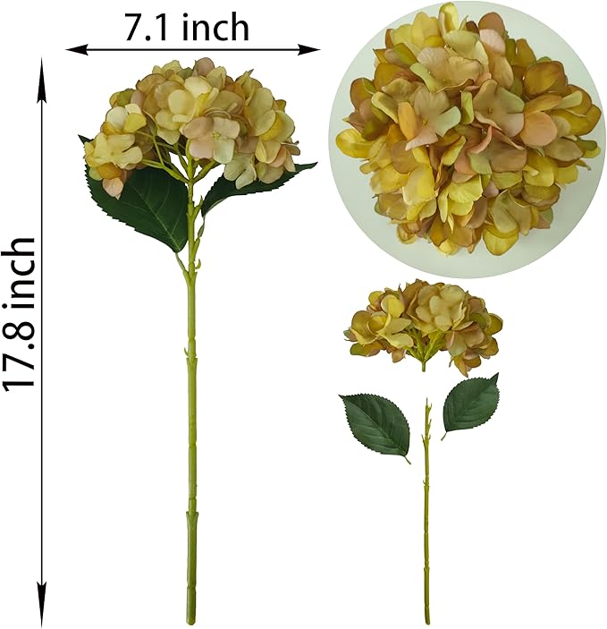 Yellow Hydrangea Artificial Flowers,10 Pcs Yellow Faux Hydrangea Flowers,Artificial Hydrangeas Flowers with Stems,Fake Hydrangeas,Silk Hydrangeas Flowers with Stems for Home Decor
