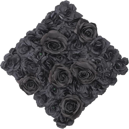 12PCS Artificial Flowers Decoration, Flower Wall Panels, Black Flowers Wall, Stage Background Artificial Flowers Decoration, Silk Rose Flower Panels, Use for Party, Anniversary