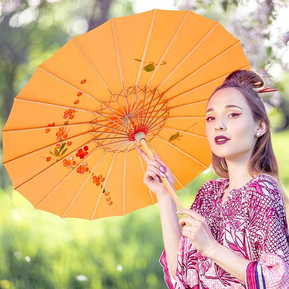 33" Orange Flower Silk Cloth Decoration Handmade Parasol Umbrella Chinese Japanese Asian DIY Art Dance Classical Umbrella for Wedding Parties Photography Costumes Cosplay (Orange)