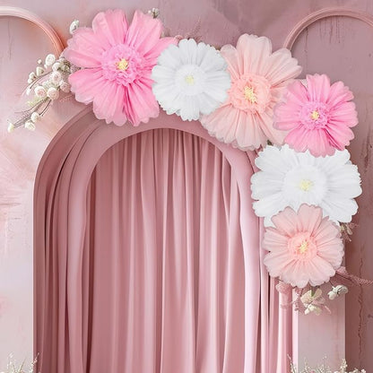 Giegxin 6 Pcs 31.5 " 24 " Pink and White Giant Paper Flowers Extra Large Pink Floral Tissue Paper Flowers Floral Decoration for Mexican Fiesta Wall Wedding Bridal Shower Birthday Decor