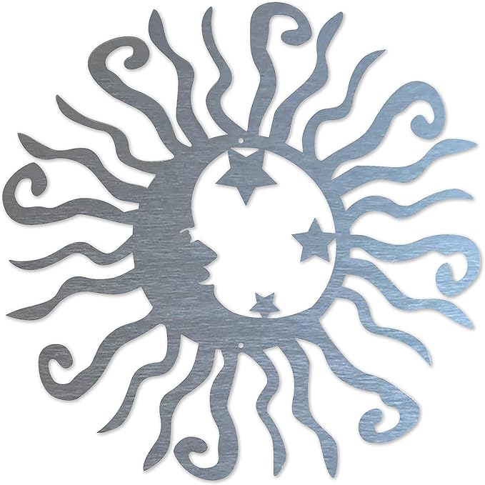 Riverside Designs Wacky Solar Moon Metal Wall Art Steel Outdoor Decor | Heavy-Duty and Waterproof | Made in USA (Silver, 30L x 30W)