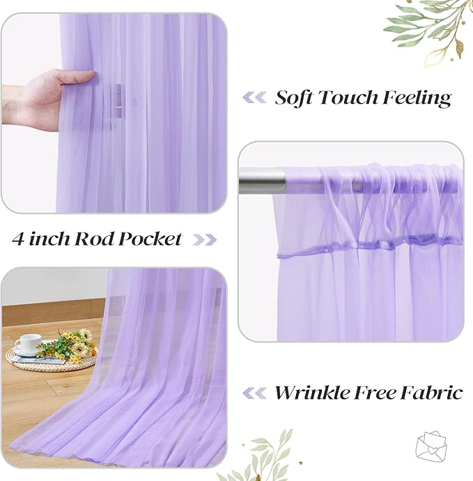 20ft x 10ft Purple Backdrop Curtain with Lights String for Parties, Sheer Tulle Wedding Photo Backdrops Drapes for Baby Shower Birthday Party Decorations Background for Photography