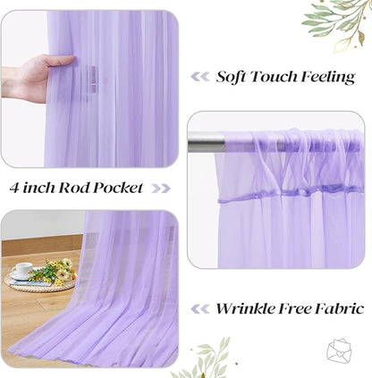 10ft x 10ft Purple Backdrop Curtain with Lights String for Parties, Sheer Tulle Wedding Photo Backdrops Drapes for Baby Shower Birthday Party Decorations Background for Photography