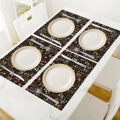 Mushroom Placemats Set of 4,Vintage Forest Moth Table Mats Heat Resistant Washable for Kitchen Dining Table Spring Summer Place Mats Linen 12x18 Inch 4 PCS, Style-4