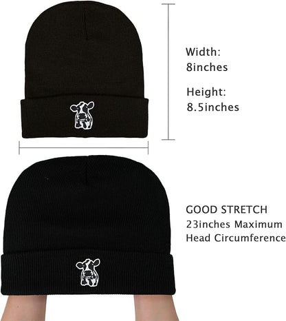 Scottish Highland Cow Beanie Hat, Cute Funny Cow Embroidery Winter Knit Skull Cap for Adult Men Women