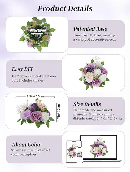 BLOSMON Artificial Flowers Ball Wedding Centerpieces 10 Pcs Lilac Rose Artificial Flower Center Pieces Decoration for Table Silk Kissing Ball Faux Floral Bouquet Arrangements for Home Party DIY Decor