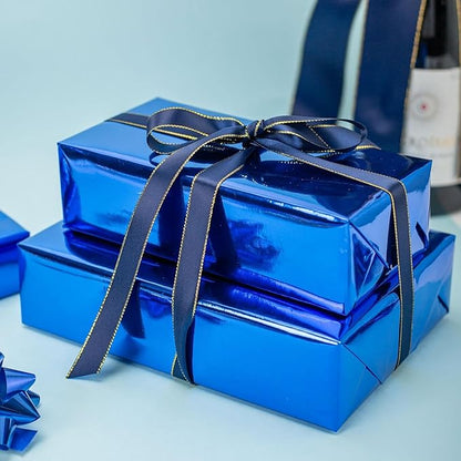 Merture Royal Blue Wrapping Paper Roll - 17 In X 32.8 Ft(46.5 sq.ft.) Metallic Blue Solid Color Gift Wrap for Birthday, Fathers Day, Baby Shower, Gender Reveal Party, Hanukkah