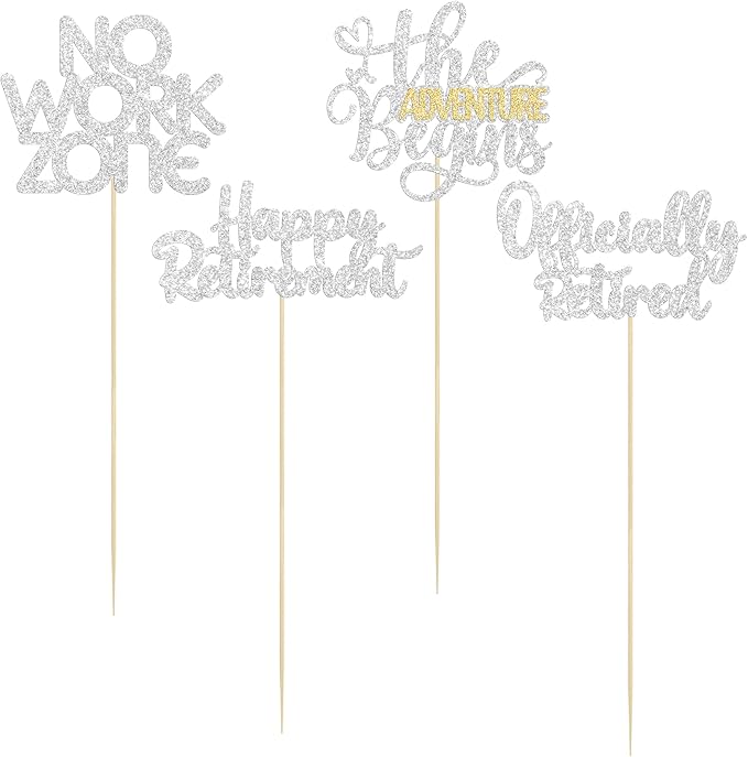 Ephlyn 16Pcs Happy Retirement Centerpiece Sticks Officially Retired Table Flower Centerpieces Sticks No Work Zone Floral Decorations for Farewell Birthday Party Centerpieces Supplies Silver