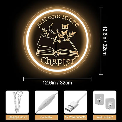 Just One More Chapter Neon Sign, Neon Sign Gifts for Readers Women Men Friends, Neon Light Ornament for Book Lover Bookish Bookworm, Bookshelf Wall Decor Aesthetic, read more books neon sign-12.6IN