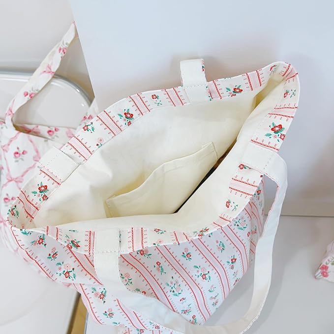 Cotton Canvas Tote Bag Reusable Soft Grocery Cloth Bag Floral Shoulder Bag for Beach Travel Shopping