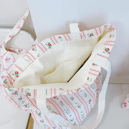 Cotton Canvas Tote Bag Reusable Soft Grocery Cloth Bag Floral Shoulder Bag for Beach Travel Shopping