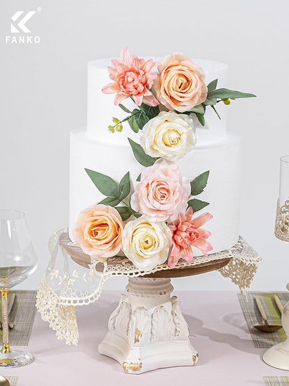 FANKO Artificial Flowers Fake Rose Combo, 5 Mixed Silk Flowers Bouquet Yellow Champagne Rose Cream Roses, Pink Dahlia for DIY Wedding Bridal Bouquets/Centerpieces/Home Decorations