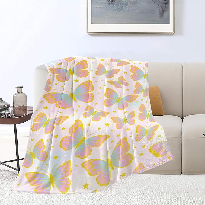 Butterfly Blanket for Women Butterflies Throw Blanket Soft Cozy Fleece Fuzzy Stuffed Plush Flannel Animal Gifts for Girls Kids Adults 50"X60"