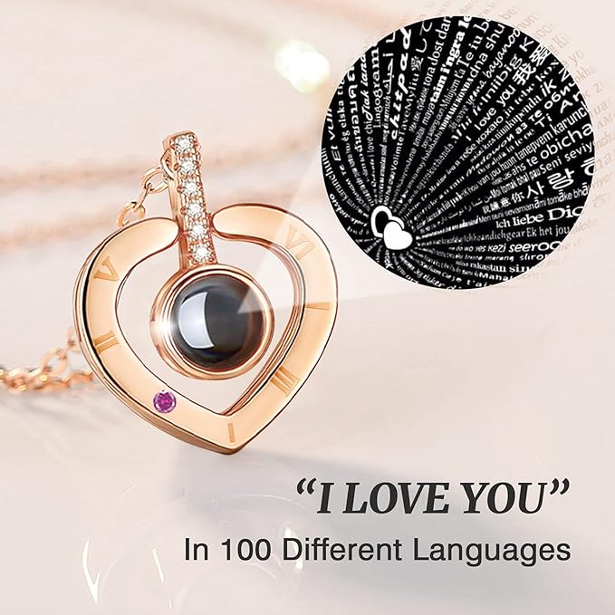 for Mom Wife Women Girlfriend Her, Preserved Real Rose with I Love You Necklace in 100 Language, Eternal Real Rose Flower Gifts for Valetine's Day Birthday Anniversaries