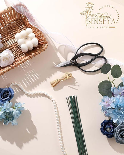 Senseya Artificial Flowers Combo Box for Decoration,Silk Mix Fake Flowers with Stems DIY Wedding Bouquets,Artificial Flowers Bulk Box Set Home Cake Decor (Blue)