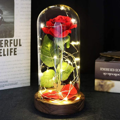 Christmas Beauty and The Beast Rose Gifts for Women, Birthday Gifts for Her, Red Rose Gifts for Mom Wife Grandma, Eternal Rose in Glass Dome with LED Lights, Women's Gift