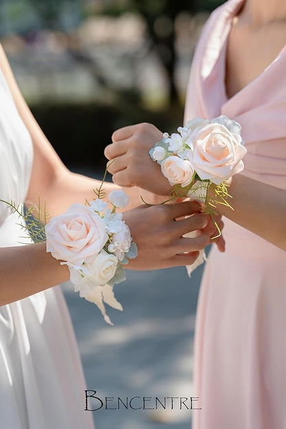 Blush Corsage for Wedding(Set of 6),Wrist Corsage for Woman,for Prom,Party Prom Hand Flower Decor,Mother of The Bride Corsage