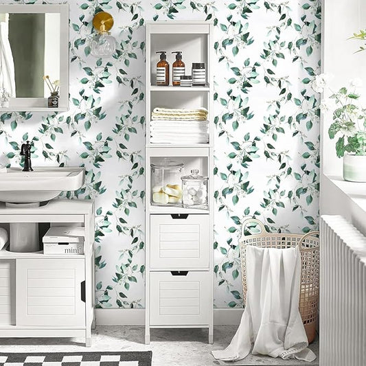 Erfoni Green Leaf Peel and Stick Wallpaper Floral Contact Paper 17.7inch x 118.1inch Vintage Flower Tropical Self Adhesive Removable Wall Paper Bathroom Kitchen Cabinets