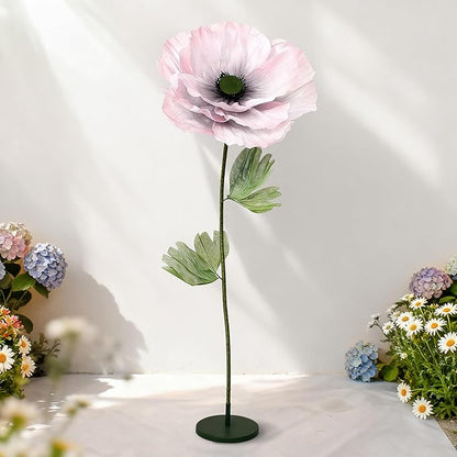 Giant Artificial Flowers 1pack Fake Flowers for Decoration, Fabric Poppy Flower for Wedding Birthday Easter Party Mother's Day Banquet Photography Props Garden Shop Window Display Decor (Light Pink)