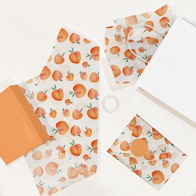 Pro Supply Global Peaches Printed Tissue Paper for Gift Bags or Boxes and Wrapping - Summer Bulk Decorative Art Tissue Paper for Packaging and Gifting | 24 Sheets 20" x 30"