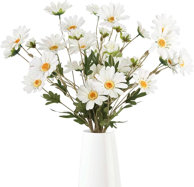 White Artificial Daisy Flowers 6Pcs 29.52” Long Stem Faux Daisies 36 Heads Fake Wild Flowers for Tall Vase Living Room Bedroom Bridal Bouquets Table Centerpieces(White)