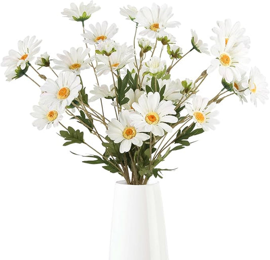 White Artificial Daisy Flowers 6Pcs 29.52” Long Stem Faux Daisies 36 Heads Fake Wild Flowers for Tall Vase Living Room Bedroom Bridal Bouquets Table Centerpieces(White)