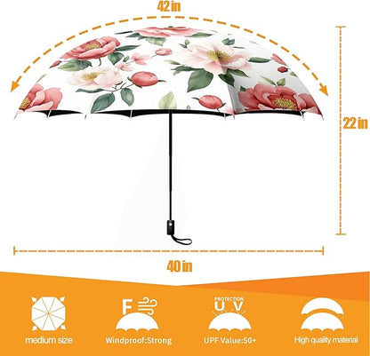 Small Compact Travel Automatic Folding Umbrella for Women, Portable Lightweight, Rain, Wind, UV Sun Shade