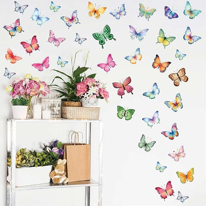 Large Butterfly Wall Decals 8 Sheets 62PCS Watercolor Wall Stickers Removable Peel & Stick for Kids Room Nursery Wall Art Girls Room Bedroom Décor