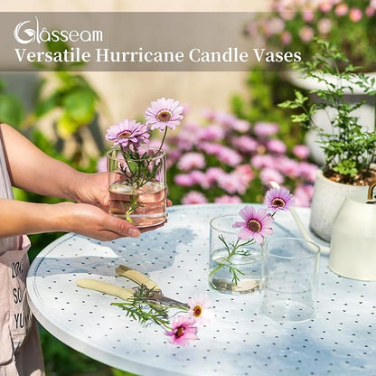Glasseam Cylinder Vases for Centerpieces, Set of 6 Clear Glass Vases for Flowers, Modern Small Floating Candle Vase Decor, Decorative Hurricane Candle Holders for Home Wedding Table Decorations, 4in