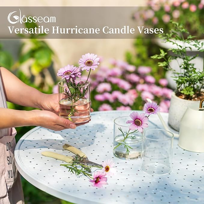 Glasseam Glass Cylinder Vases for Centerpieces, Small Clear Flower Vase Set of 12, Modern Floating Candle Vases Decor, Decorative Hurricane Candle Holders for Wedding Dining Table Decorations, 4in