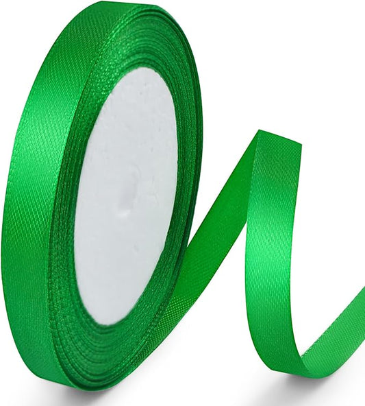 25 Yards 3/8 inch Satin Ribbon, Solid Color Fabric Ribbon Perfect for Gift Wrapping, Wedding, Handmade Bows, Floral Bouquets and Party Decoration(Green)