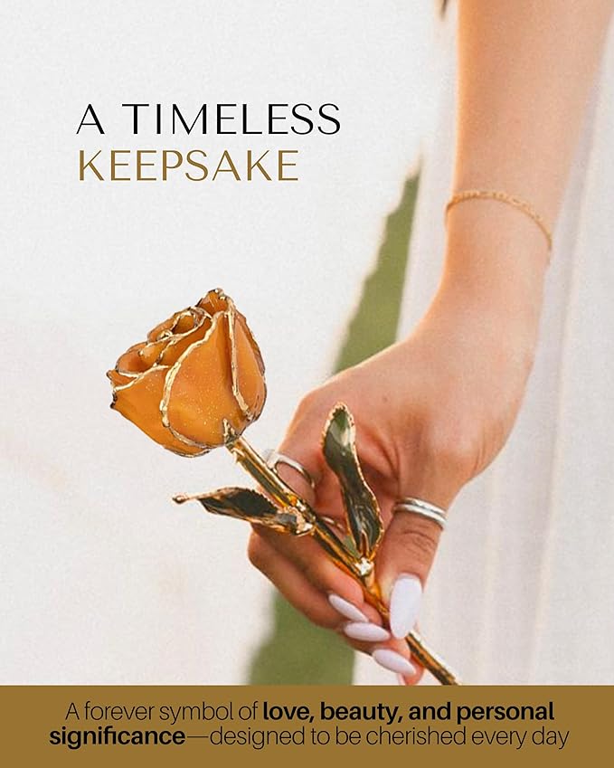 Forever Rose Hand-Dipped in 24K Gold,Golden Topaz-Inspired November Birthstone with Sparkles, Real Rose in Luxury Gold Gift Box – Perfect Ready to Gift for November Birthday or Any Occasion