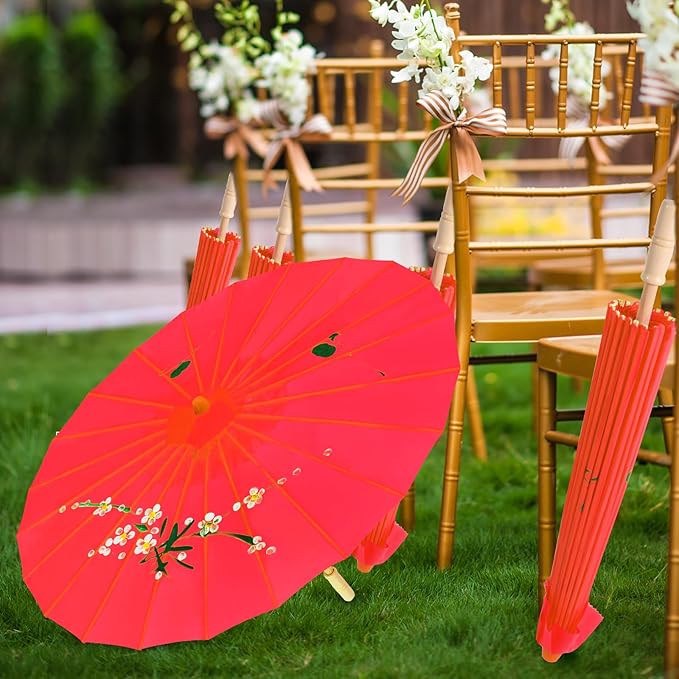 33" Red Flower Silk Cloth Decoration Handmade Parasol Umbrella Chinese Japanese Asian DIY Art Dance Classical Umbrella for Wedding Parties Photography Costumes Cosplay (Red)