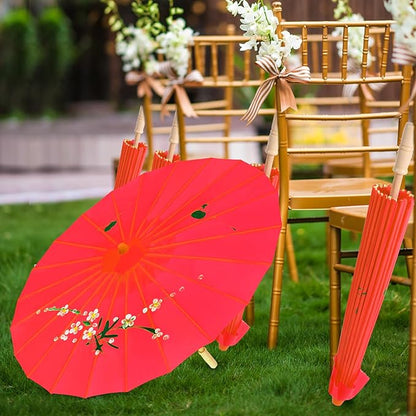 33" Red Flower Silk Cloth Decoration Handmade Parasol Umbrella Chinese Japanese Asian DIY Art Dance Classical Umbrella for Wedding Parties Photography Costumes Cosplay (Red)