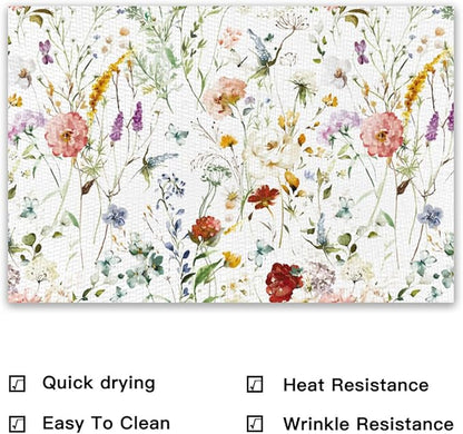 Placemats Set of 4 Waterproof Oilproof Table Mats Floral Pattern Washable Wipeable Heat Resistant Easy to Clean for Indoor Outdoor Party Kitchen Dining Table Decoration 12 * 18in