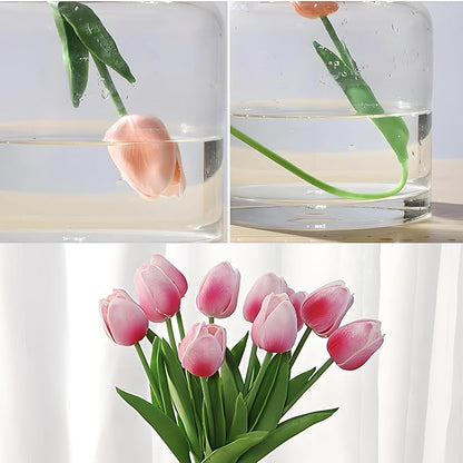 10 Pcs Rose Red Artificial Tulip Silk Fake Flowers 13" for Home Office Wedding Decor Arrangement Bouquet Faux Flowers for Decoration