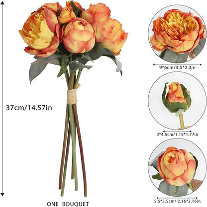Fake Peonies 2 Bouquets Vintage Silk Peonies Flower 14 Heads Orange Artificial Flowers with Stems for Terracota Wedding Decoration Flowers Crafts Floral Arrangement (Orange)