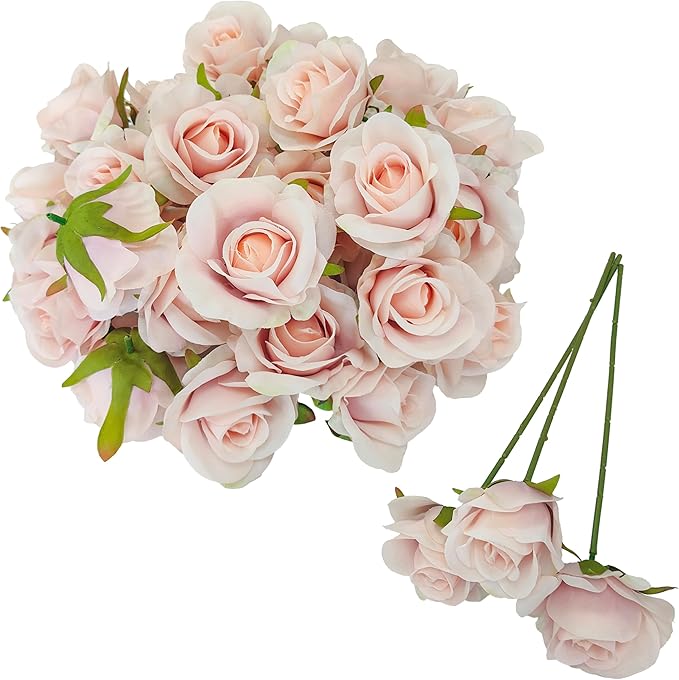Artificial Satin Rose Flower Heads,42 Pcs Silk Rose Heads with Stems,3.5'' Rose Artificial Flowers Bulk,Artificial Rose Flower Heads for DIY Crafts Bouquet (42, Fall Pink)