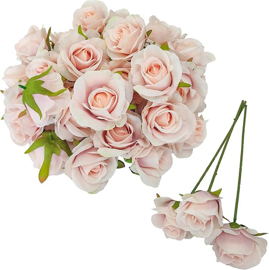 Artificial Satin Rose Flower Heads,42 Pcs Silk Rose Heads with Stems,3.5'' Rose Artificial Flowers Bulk,Artificial Rose Flower Heads for DIY Crafts Bouquet (42, Fall Pink)