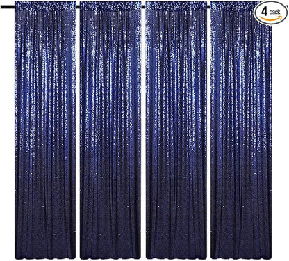 Navy Blue Sequin Backdrop Curtains Glitter Drapes 2FTx8FT 4 Panels for Wedding Birthday Party Decorations Bridal Baby Shower Party Supplies Sparkly Photography Background