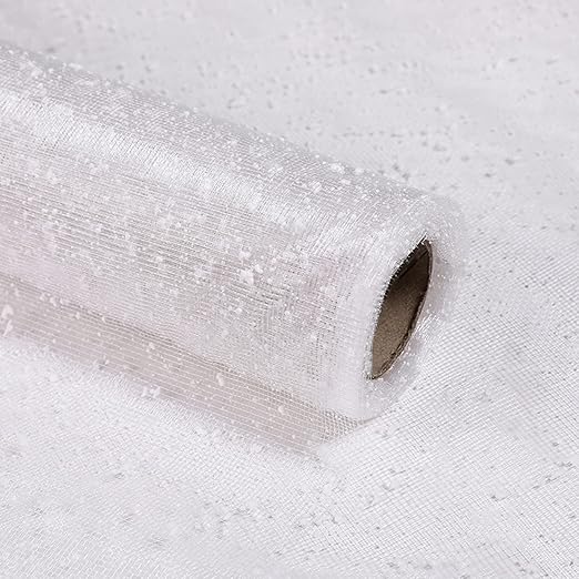 1Roll Flower Wrapping Mesh Paper Snow Dot Yarn Floral Bouquet Gift Packaging Paper Craft Net Paper Florist Supplies for Wedding Mothers Day Valentines Day 19.7inch x 4Yard (White)