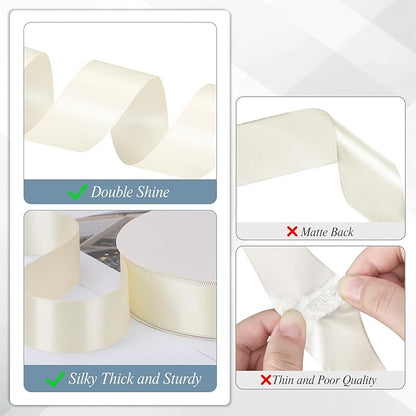 Double Faced Ivory Satin Ribbon 1 inch 60 Yards Cream Ribbon for Crafts Hair Bows Gift Wrapping Wedding Invitation Decorations