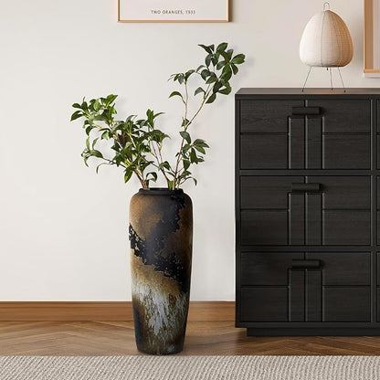Black Rustic Ceramic Tall Floor Vase, 19.7 Inch Vintage Large Farmhouse Vase Pottery Clay Terracotta Rustic Vases for Home Decor Living Room Entryway Table Centerpieces,Kitchen,Housewarming Gifts